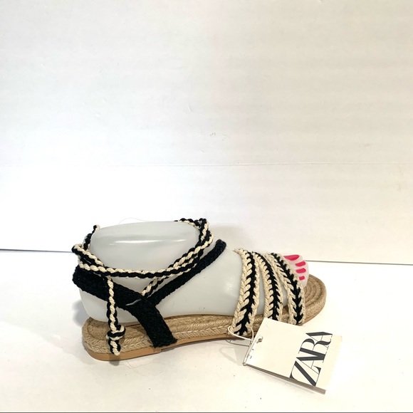 NWT Zara Rope Jute Flat Wrap Espadrille Sandal - Picture 4 of 12
